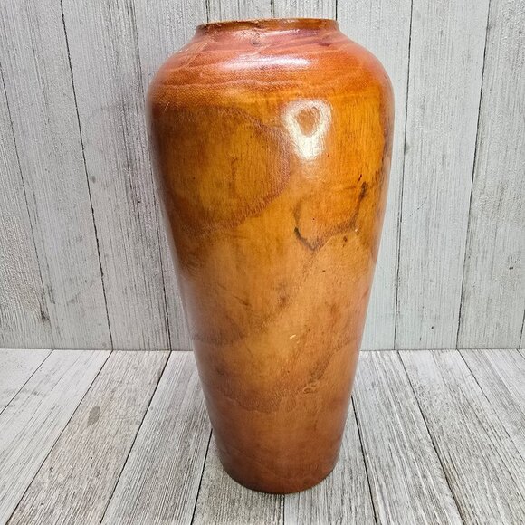 Vintage Handmade Wooden Vase 10" Tall Home Decor Boho Glossy Finish Gift - Picture 3 of 10
